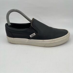 Vans Women’s Asher - SZ 7 - Black Perforated Leather Slip-On Sneakers Shoes